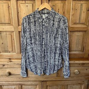Holding Horses 6 Blue White Blouse Collared Long‎ Sleeve Western